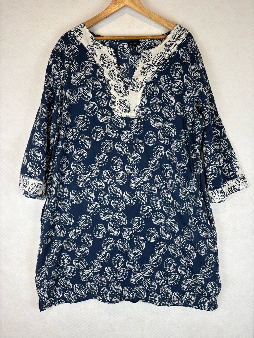 Talbots Shell Tunic Top XL Blue White Beach Swim Cover Up Coastal Lightweight
